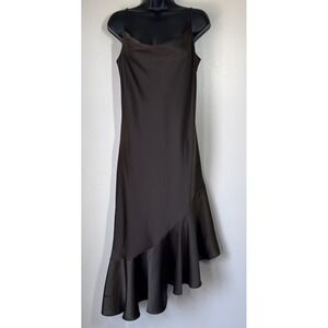 Scoop Midi Slip Dress Dress Brown Asymmetrical Size M Ruffle Fairy Event READ